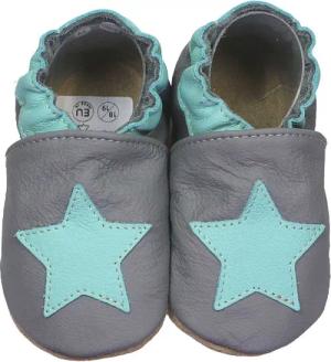 HOBEA-Germany Krabbelschuhe dunkelgrau mit mint Stern