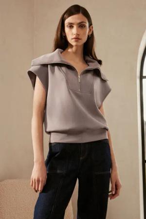 Next Sweatshirt Premium Kurzarmoberteil mit 1/4-Reißverschluss