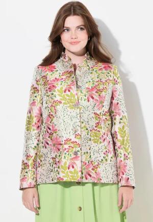 Ulla Popken Trachtenblazer Jacquard-Jacke Blüten Stehkragen