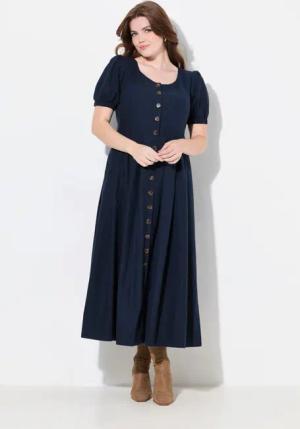 Ulla Popken Dirndl Maxikleid Smokeinsätze Rundhals
