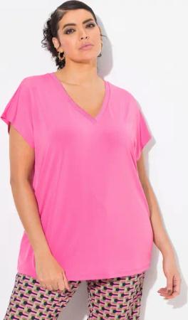 Ulla Popken Longtop T-Shirt Oversized Glitzer-V-Ausschnitt