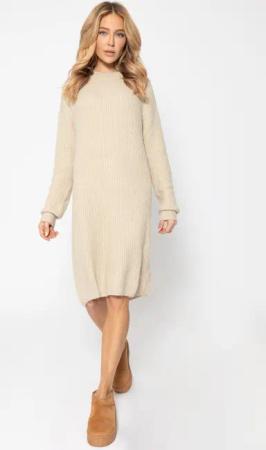 SASSYCLASSY Midikleid Strickkleid Damen mit Rundhalsausschnitt