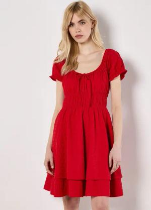 Apricot Minikleid Stufenkleid, mit Ösenstickerei
