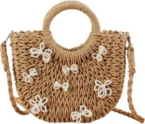 Refttenw Strandtasche Damen Stroh-Tragetasche,Handtasche mit Schleife,Bohemien