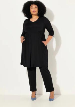 Ulla Popken Maxikleid Longshirt A-Linie Tunika-Ausschnitt