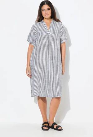 Ulla Popken Jerseykleid Leinenmix-Kleid Streifen Oversized