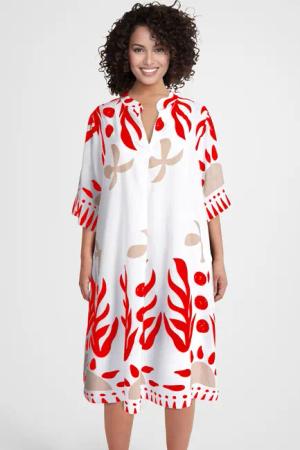 PEKIVESSA Sommerkleid Weites Blusenkleid wadenlang kurzarm