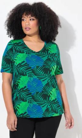 Ulla Popken Longshirt T-Shirt Blätter A-Linie