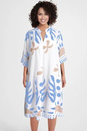 PEKIVESSA Sommerkleid Weites Blusenkleid wadenlang kurzarm