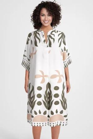 PEKIVESSA Sommerkleid Weites Blusenkleid wadenlang kurzarm