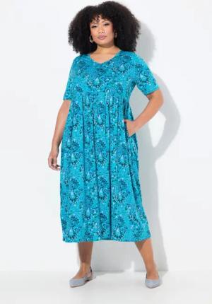 Ulla Popken Maxikleid Maxikleid A-Linie V-Ausschnitt