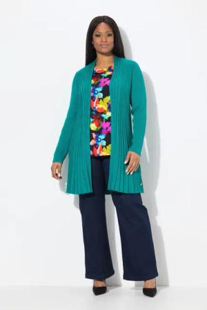 Ulla Popken Strickjacke Plissee-Strickjacke A-Linie Schalkragen