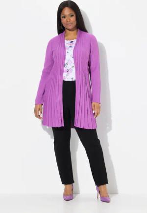 Ulla Popken Strickjacke Plissee-Strickjacke A-Linie Schalkragen