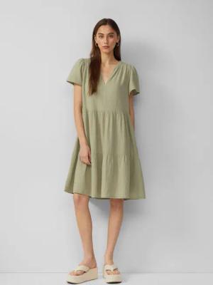 QS Minikleid Volantkleid aus Musselin Raffung