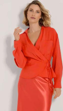 MADELEINE Langarmbluse Wickelbluse mit Schößchen
