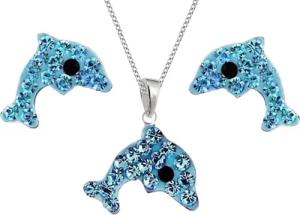 Goldene Hufeisen Schmuckset Kristall Delfin Set