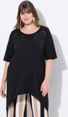 Ulla Popken Longshirt T-Shirt Lochstickerei Rundhals
