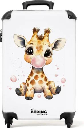 NoBoringSuitcases.com© Kinderkoffer Giraffe mit rosa Gummitier