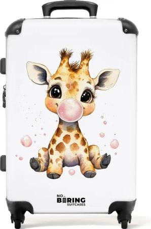 NoBoringSuitcases.com© Kinderkoffer Giraffe mit rosa Gummitier