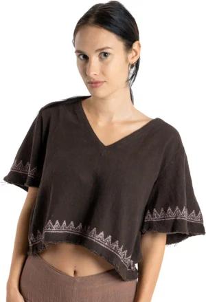 Guru-Shop T-Shirt Weites Top mit handgefertigtem