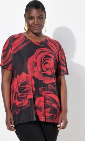 Ulla Popken Longbluse Chiffonbluse Rosen Oversized