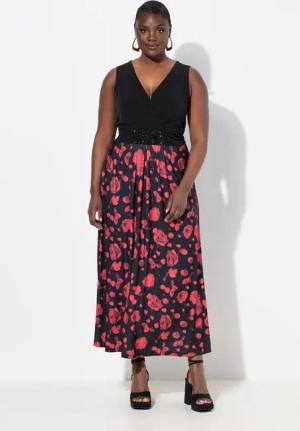 Ulla Popken Cocktailkleid Maxikleid A-Linie V-Ausschnitt