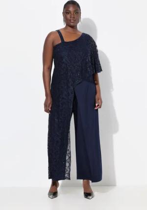 Ulla Popken Funktionshose Jumpsuit Spitzen-Überwurf weites