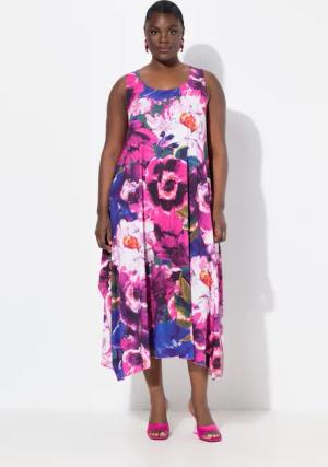 Ulla Popken Cocktailkleid Midikleid Blüten Zipfelsaum