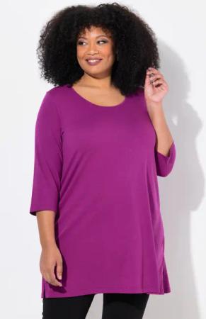 Ulla Popken Longshirt Longshirt A-Linie Rundhalsausschnitt