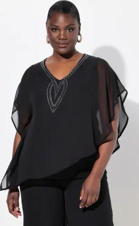 Ulla Popken Longbluse Chiffonbluse Oversized V-Ausschnitt
