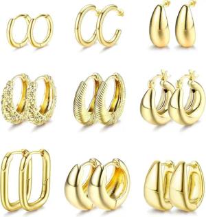 LuxusKollektion Schmuckset 9 Paar Goldene Creolen