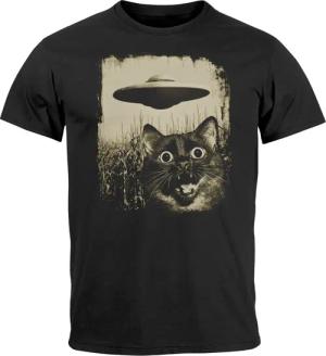 Neverless Print-Shirt Herren T-Shirt UFO Katze