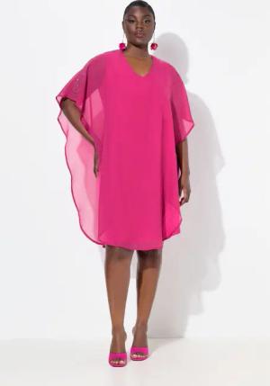 Ulla Popken Cocktailkleid Chiffonkleid doppellagig V-Ausschnitt