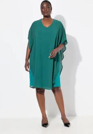 Ulla Popken Cocktailkleid Chiffonkleid doppellagig V-Ausschnitt