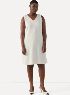Ulla Popken Midikleid Bouclé-Kleid A-Linie V-Ausschnitt