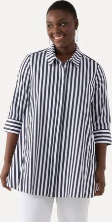 Ulla Popken Hemdbluse Bluse Streifen Godetfalten