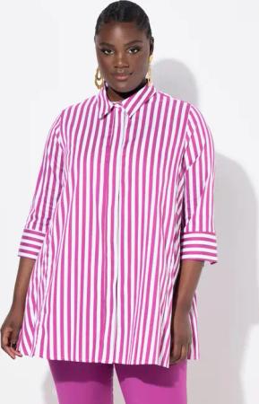 Ulla Popken Hemdbluse Bluse Streifen Godetfalten