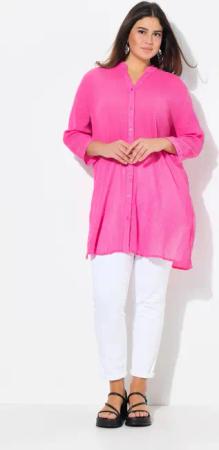 Ulla Popken Hemdbluse Longbluse Krepp Stehkragen