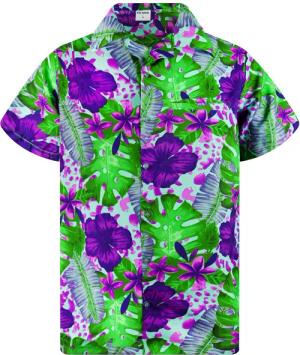 King Kameha Hawaiihemd Grün Lila Blume