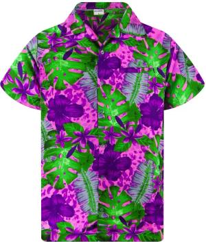 King Kameha Hawaiihemd Grün Lila Blume