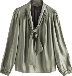 Next Langarmbluse Metallic-Bluse mit Bindeausschnitt (1-tlg)