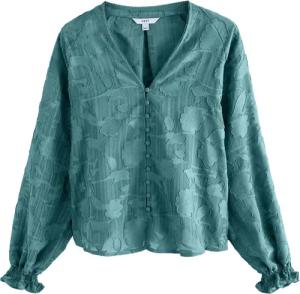 Next Langarmbluse Langärmelige Jacquardbluse mit Bindeausschnitt
