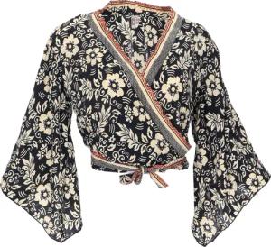 Guru-Shop Longbluse Kurztop, Boho Blusentop, Wickeltop,