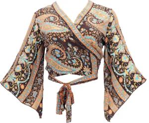 Guru-Shop Longbluse Kurztop, Boho Blusentop, Wickeltop,