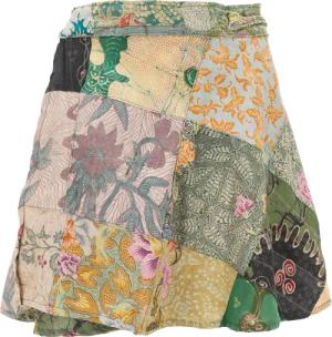 Guru-Shop Minirock Weit schwingender Patchwork Wickelrock,..