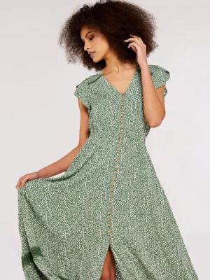 Apricot Druckkleid Sommerkleid, (1-tlg) mit bestickter
