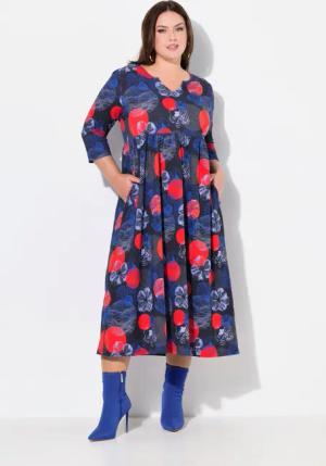 Ulla Popken Maxikleid Jerseykleid A-Linie Tunika-Ausschnit