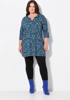 Ulla Popken Longshirt Longshirt A-Linie Tunika-Ausschnitt
