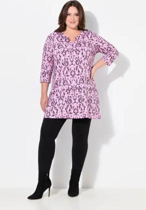 Ulla Popken Longshirt Longshirt A-Linie Tunika-Ausschnitt