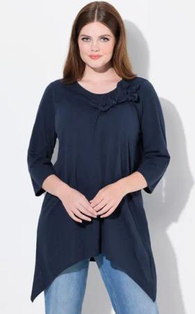 Ulla Popken Longshirt Shirt 3D-Blüten Rundhals